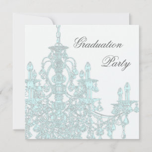 Teal Blue Chandelier Graduation Party Invitation