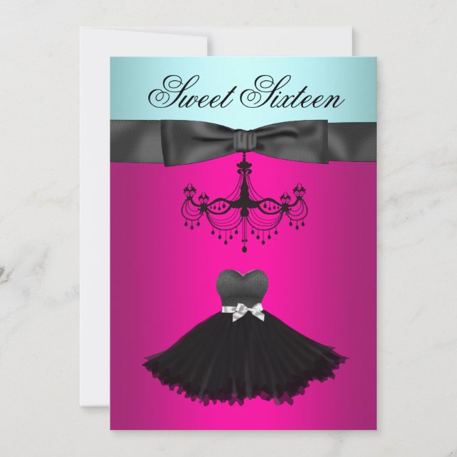 Teal Blue Chandelier Sweet Sixteen Birthday Party Invitation (Front)