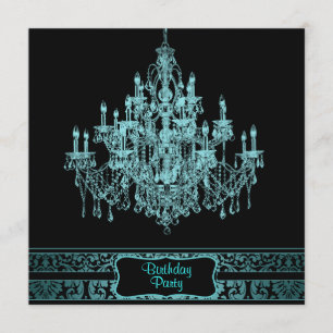 Teal Blue Chandelier Womans Any Number Birthday Pa Invitation