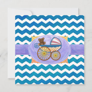 Teal Blue Chevron Baby Shower Square Invitation
