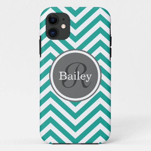 Teal Blue Chevron Monogram Case-Mate iPhone Case (Back)