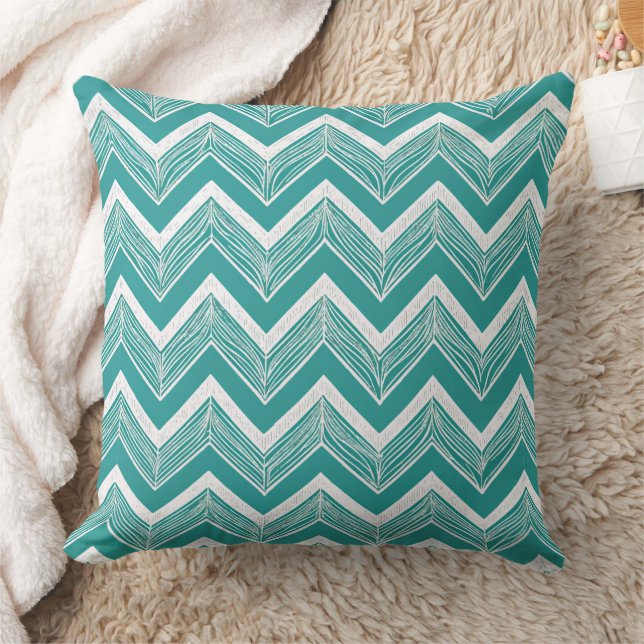 Teal Blue Chevron Pattern Nautical Cushion (Blanket)