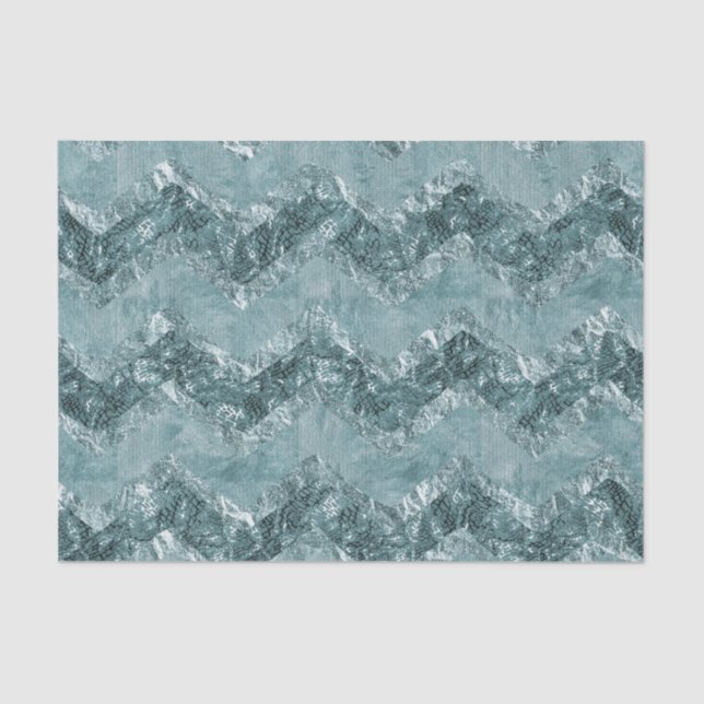Teal Blue Chevron Zigzag Stripes Tissue Paper (Front)