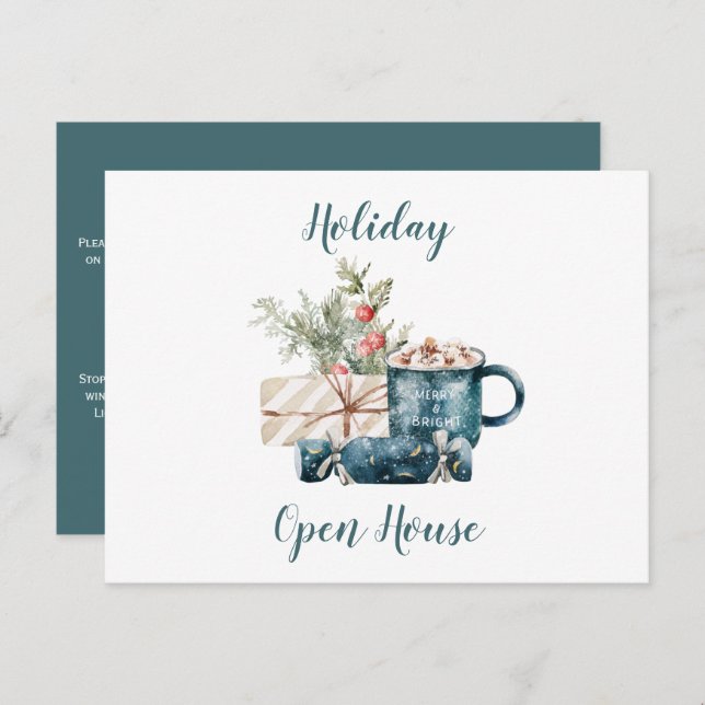 Teal Blue Christmas Holiday Open House Postcard (Front/Back)