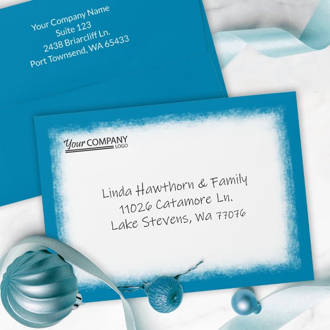 Teal Blue Company Business Pre-addressed Christmas Envelope (blue teal turquoise company holiday card envelope, christmas greeting card envelope logo address)