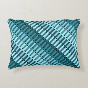 Teal Blue Contemporary Abstract Stripe Pattern Decorative Cushion