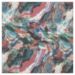 Teal Blue Coral Red Watercolor Swirls Art Pattern Fabric