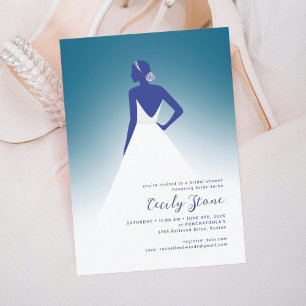 Teal & Blue Couture Wedding Dress Bridal Shower Invitation