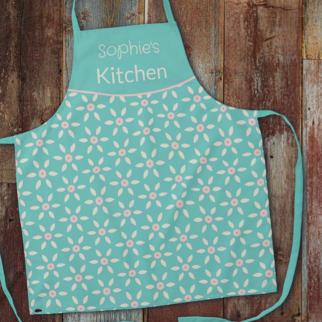 Teal Blue Cute Fun Flower  Apron (Creator Uploaded)