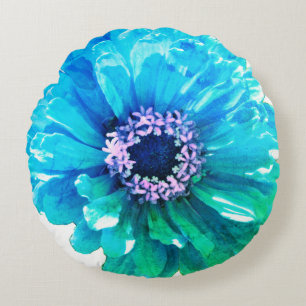 Teal Blue Daisy, blue flower Round Cushion