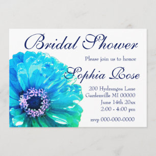 Teal Blue Daisy - bridal shower Invitation