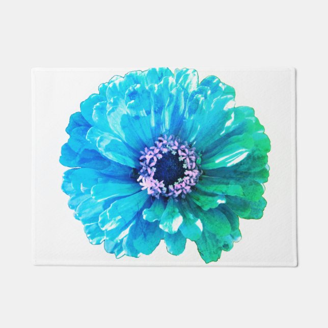 Teal Blue Daisy Doormat (Front)