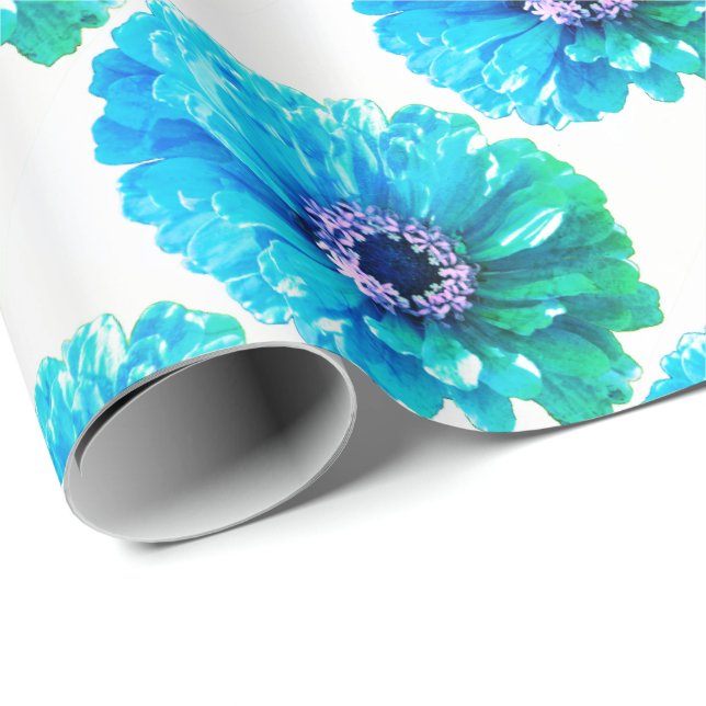 Teal Blue Daisy Wrapping Paper (Roll Corner)