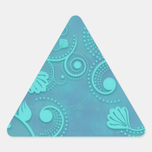 Teal Blue Damask Floral Design Triangle Sticker