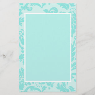 Teal blue damask pattern stationary paper