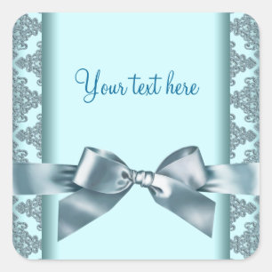 Teal Blue Damask Square Sticker