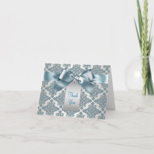 Teal Blue Damask Thank You Cards