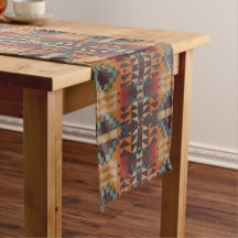 Teal Blue Dark Red Beige Brown Orange Tribal Art