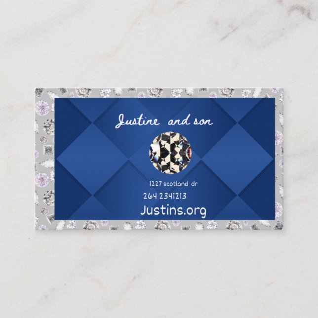 teal blue  diamond and silver business card (Front)