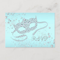 Teal Blue Diamond Mask Masquerade Party RSVP