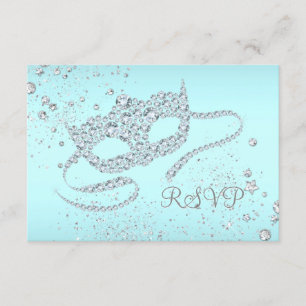 Teal Blue Diamond Mask Masquerade Party RSVP