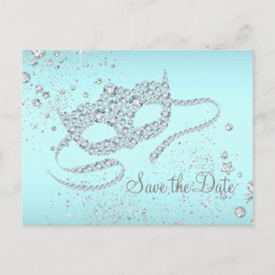 Teal Blue Diamond Masquerade Party Save The Date Announcement Postcard