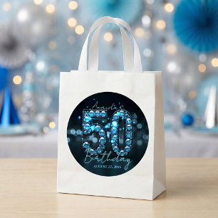 Teal Blue Diamonds & Black Glamourous 50th Birthda Classic Round Sticker