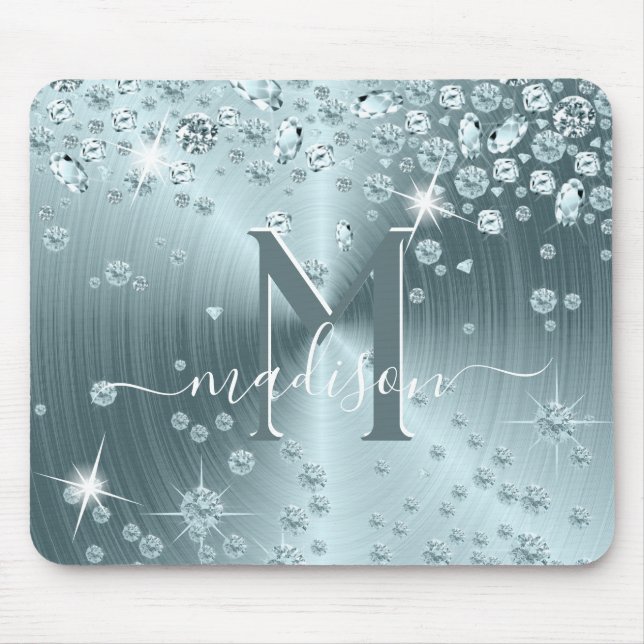Teal Blue Diamonds - Personalised Mouse Pad (Front)