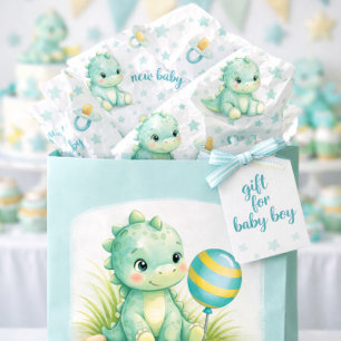 Teal Blue Dinosaur Pattern Teal and White   Tissue Paper