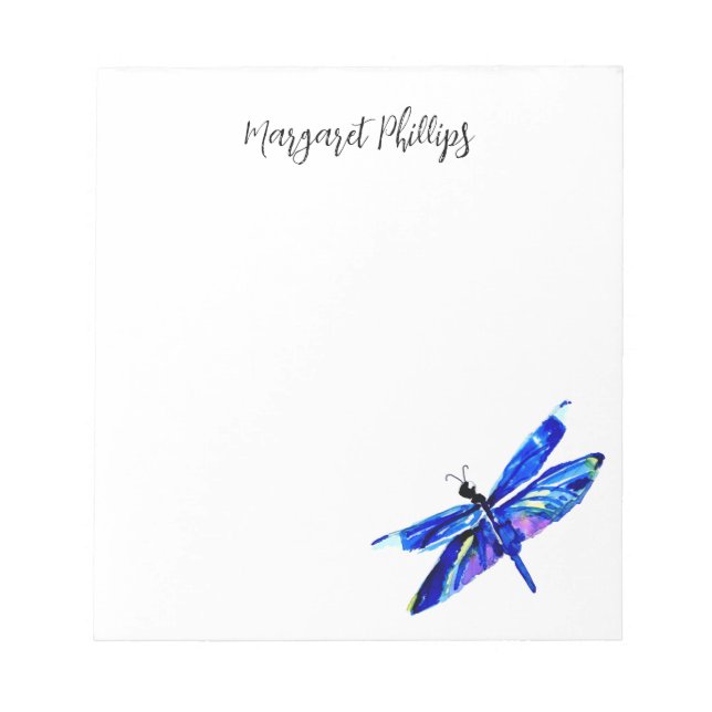 Teal Blue Dragonfly Personalised Hand-Drawn Nature Notepad (Front)