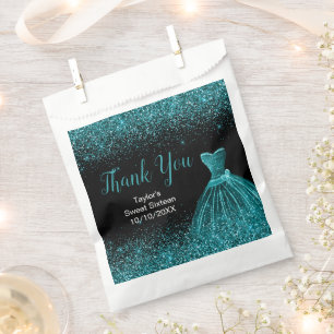 Teal Blue Dress Faux Glitter Sweet 16 Birthday Favour Bag