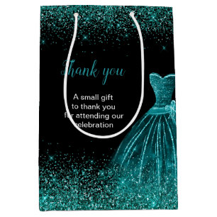Teal Blue Dress Faux Glitter Sweet 16 Birthday Medium Gift Bag