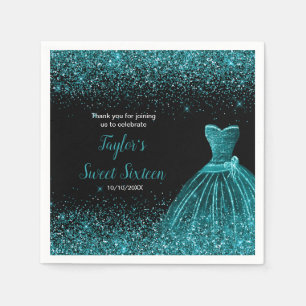 Teal Blue Dress Faux Glitter Sweet 16 Birthday Napkin