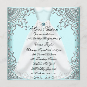 Teal Blue Dress Teal Sweet 16 Birthday Party Invitation