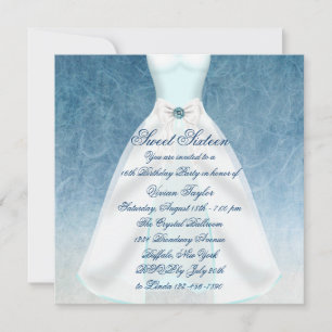 Teal Blue Dress Teal Sweet Sixteen Birthday Party Invitation
