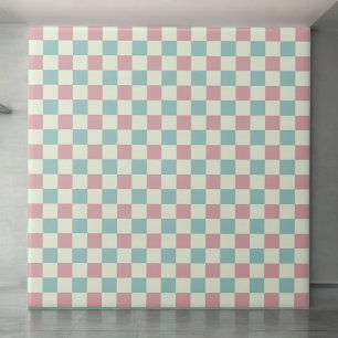 Teal Blue & Dusty Pink Chequered Pattern Retro Ceramic Tile