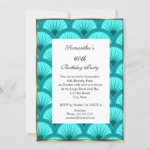 Teal Blue Elegant 60th Birthday Party Invitation