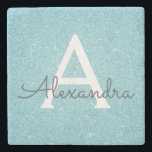 Teal Blue Elegant Glitter & Sparkle Monogram Stone Coaster<br><div class="desc">Teal Aqua Blue Faux Glitter and Sparkle Elegant Stone Tile. These Stone Tiles can be customised to include your initial and first name and make a perfect Sweet 16 Birthday,  Wedding or Christmas Gift.</div>
