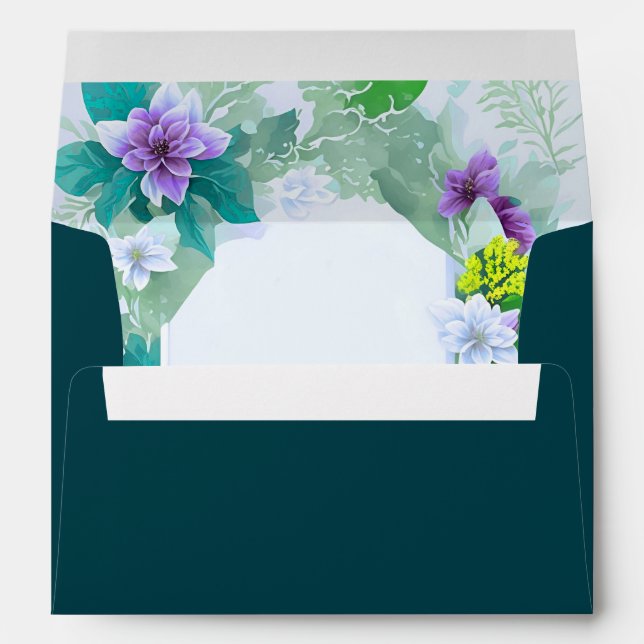 Teal blue elegant modern whimsical invite envelope (Back (Bottom))