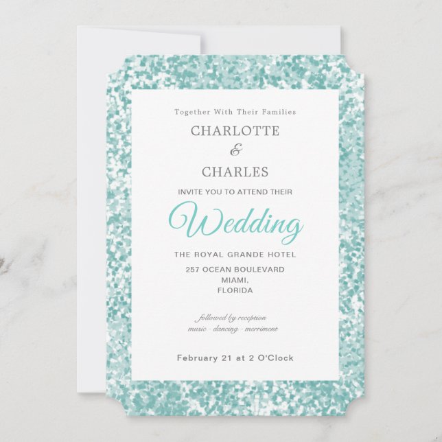 Teal Blue Elegant Wedding Invitation (Front)