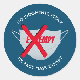Teal Blue FACE MASK EXEMPT Classic Round Sticker