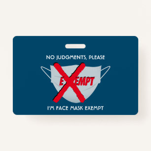Teal Blue   FACE MASK EXEMPT ID Badge