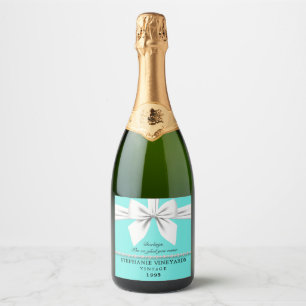 Teal Blue Fancy Tiffany Birthday Vintage Custom Sparkling Wine Label