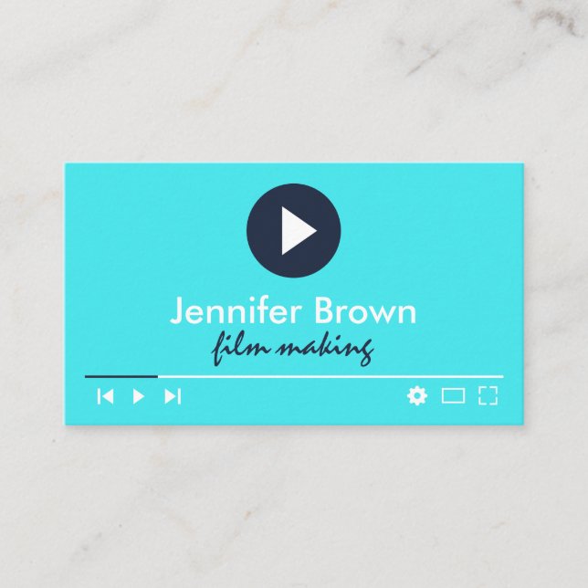 Teal Blue Film Production Editor Video Director Business Card (Front)