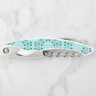 Teal Blue Floral Abstract Corkscrew
