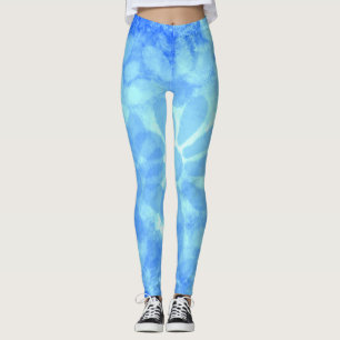 Teal Blue Floral Daisies Flower Flowers Ombre Leggings