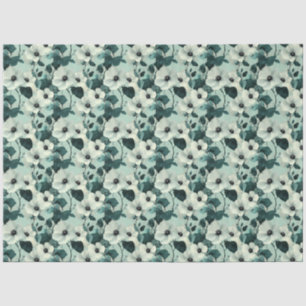 Teal Blue Floral Pattern Tissue Paper
