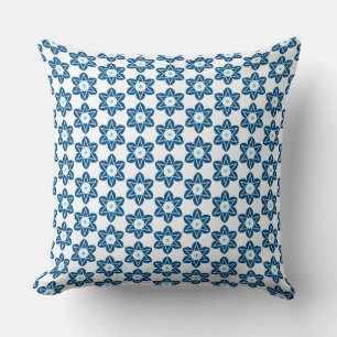 Teal Blue Flower Pattern Throw Pillow