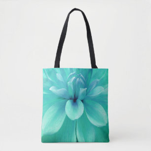 Teal blue flower tote bag