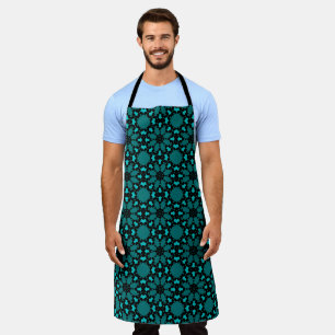 Teal Blue flowers abstract Pattern Apron